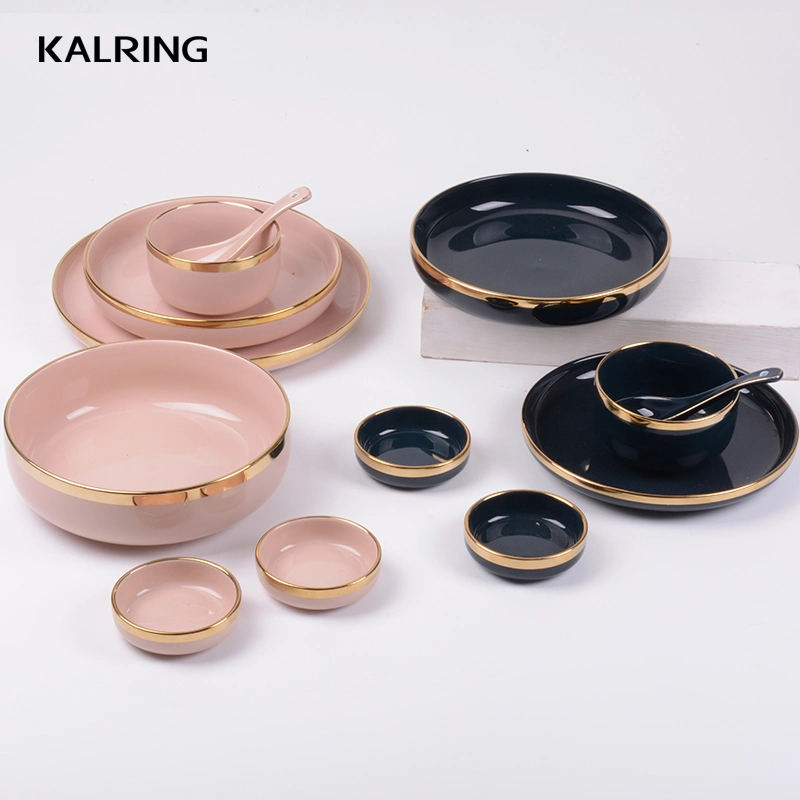 Kalring Electroplating Ceramic Shinning Solid Color Glaze Luxury Design Plate Saucer Spoon Mug for Wholesale