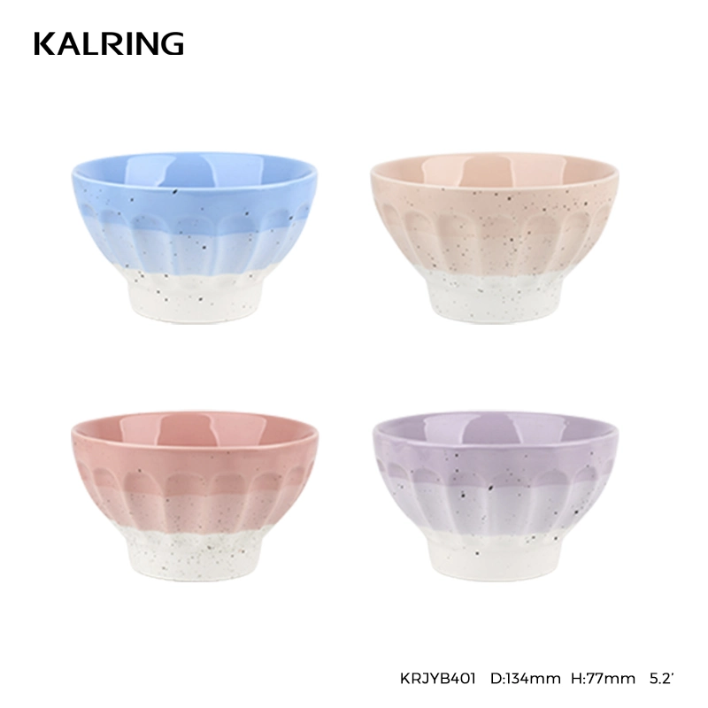 Kalring Best Selling 350cc 12oz Ice Cream Color Glazed with Black Spot Embossed Ceramic Stackable Mug for Supermarket