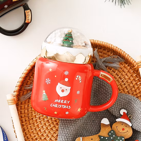 Taza de cerámica creativa con tapa, taza de Navidad con micropaisaje, regalo de pareja, taza de café, regalo de Navidad
