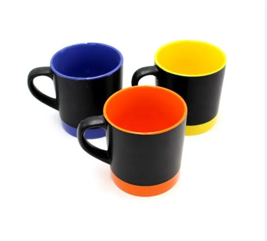 Taza de tiza de 11 oz, bandas de esmalte de color alrededor de la parte inferior